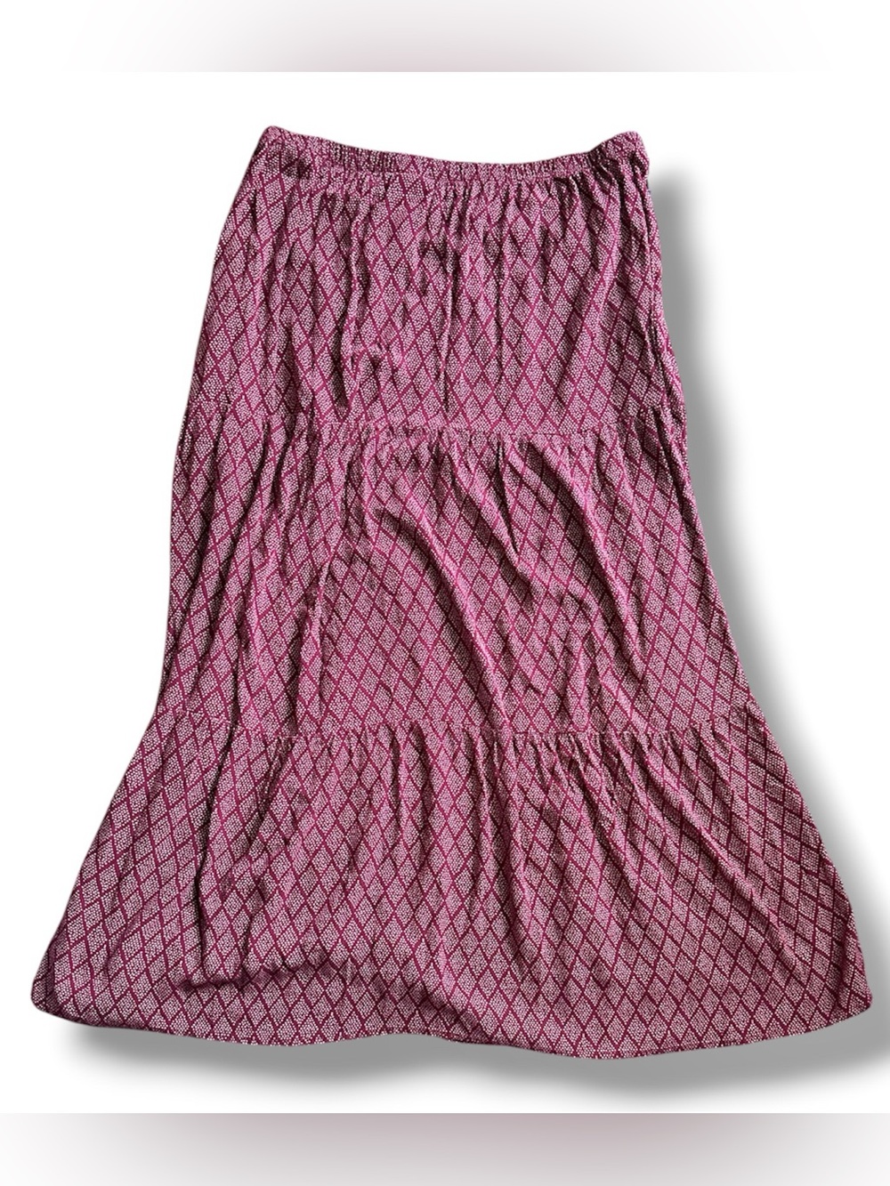 Knox Rose Maroon Diamond Patterned Tiered Boho Maxi Skirt Women’s Size XL Fall